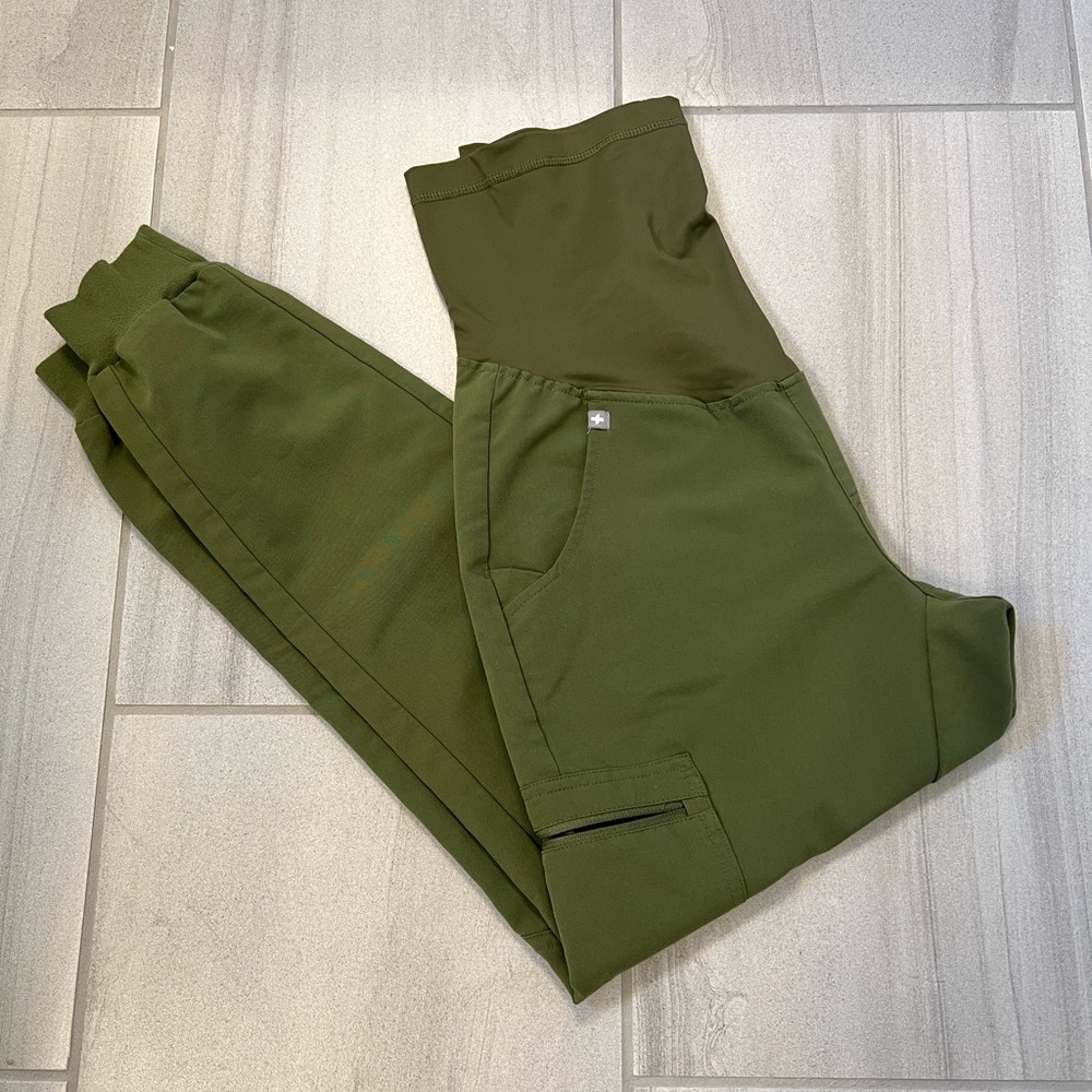 FIGS Maternity Dark Olive Zamora XS Scrub Pants